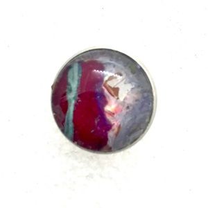 Brooch pin hand painted glass dome handcrafted